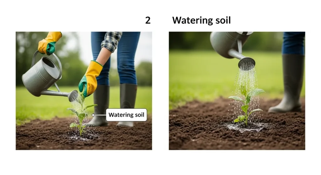 Step-by-step infographic showing DIY frost protection for plants using water, frost cloth, old sheets, and morning cover removal.