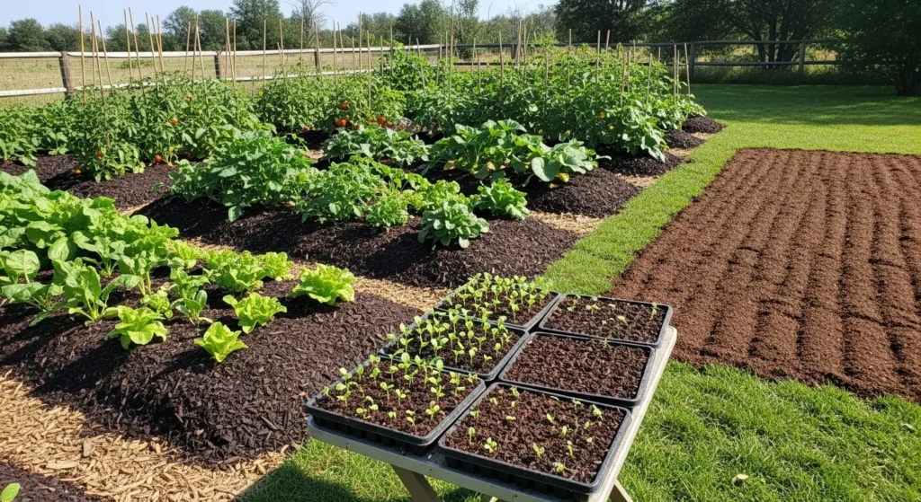 Different ways to use leaf mold in a garden, including mulch, seed-starting mix, and lawn top-dressing.