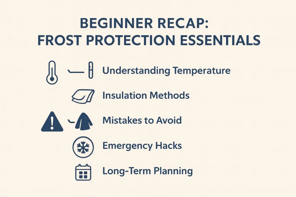Infographic summarizing key steps to Protect Potted Plants From Frost for beginners.